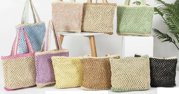 BOLSO PLAYA MIMBRE COLORES 45x32cm