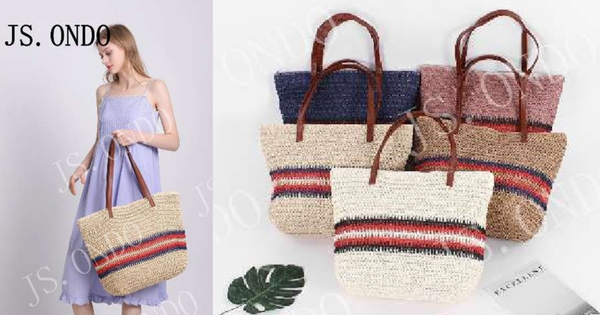 BOLSO PLAYA DECORADO ASA CUERDA 56x38cm