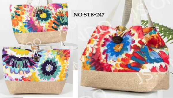 BOLSO PLAYA DECORADO FLORES 51x36cm