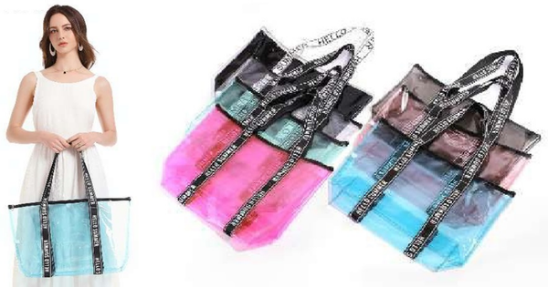 BOLSO PLAYA FLUOR TRANSPARENTE 51x36cm