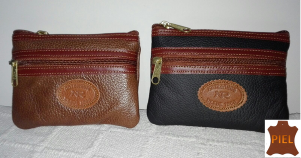 MONEDERO 2 CREMALLERAS PIEL