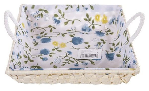 CESTA MIMBRE CUAD. DECO. FLORES