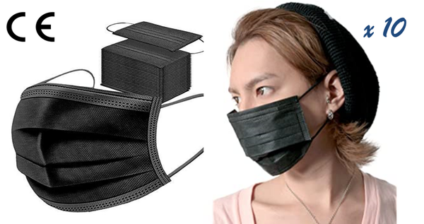 MASCARILLA PROTECCION 3CAPAS NEGRA 10ud