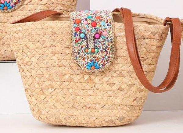 -BOLSO CUADRADO MIMBRE CIERRE DECORADO 32x20cm