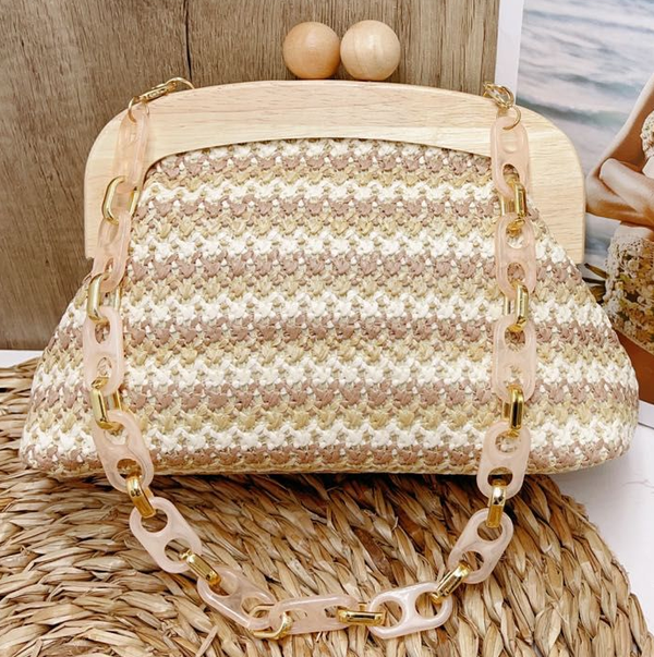 -BOLSO CIERRE ANTIGUO MADERA TEJIDO 21x18cm