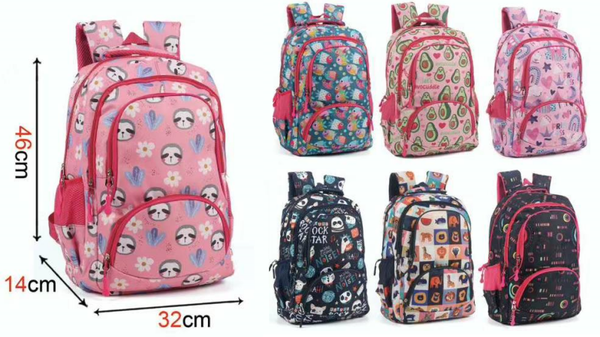 MOCHILA JUVENIL 4CREMALLERAS DECO. 46x32cm