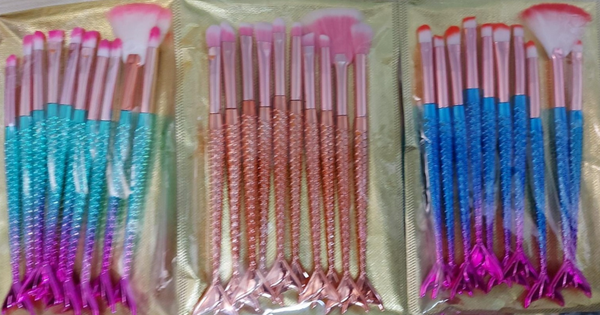 BROCHA MAQUILLAJE SET 10pz COLA SIRENA
