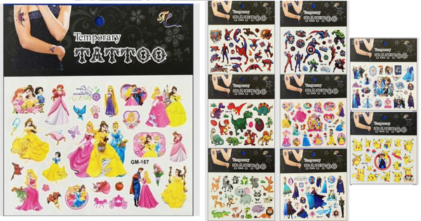 TATUAJES PERSONAJES 9SURTIDOS