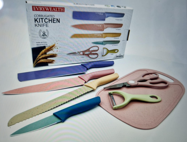JGO. CUCHILLOS COCINA 6pz+TABLA CORTAR