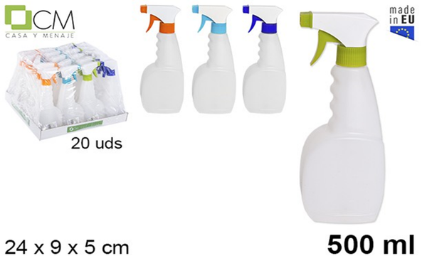 BOTE PULVERIZAR PLASTICO COLORES 500ml (20)