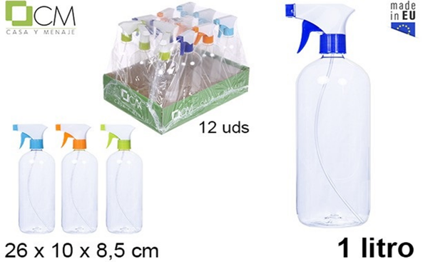 PULVERIZADOR PLASTICO TRANSPARENTE 1litro (12)