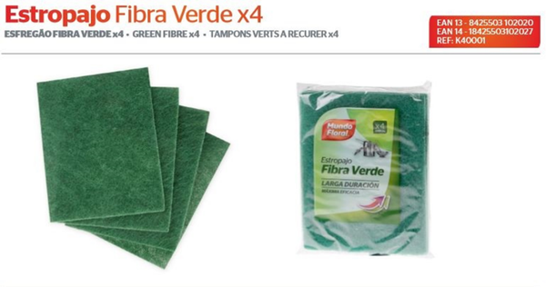 ESTROPAJO FIBRA VERDE 5ud FLORAL (30)