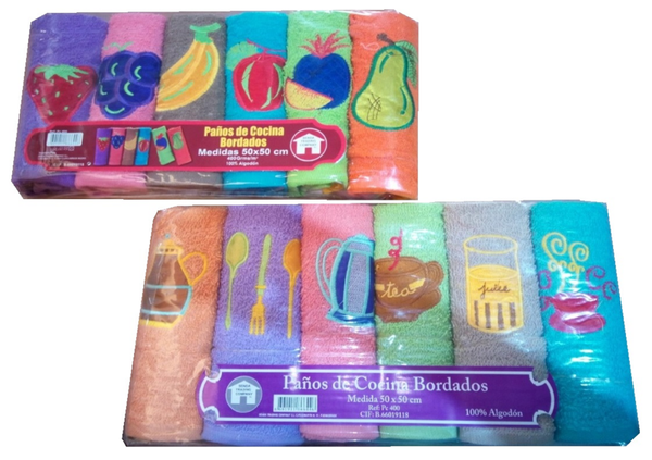 PAÑO COCINA ALGODÓN DECORADO SET 6pz