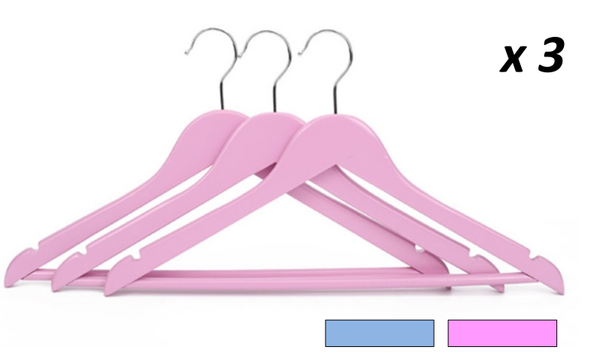 PERCHA MADERA INFANTIL AZUL/ROSA 3ud