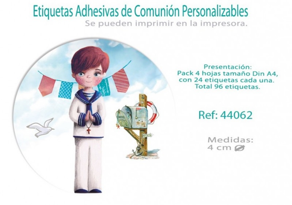 ETIQUETAS ADHESIVAS COMUNION NIÑO 96ud