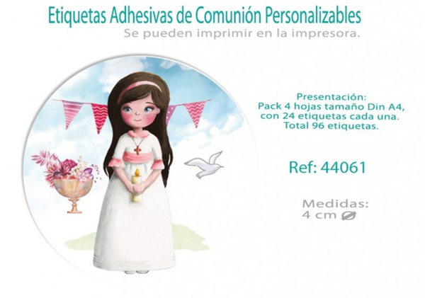 ETIQUETAS ADHESIVAS COMUNION NIÑA 96ud