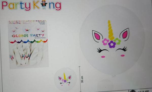 GLOBOS DECORADOS UNICORNIO 6ud (12)