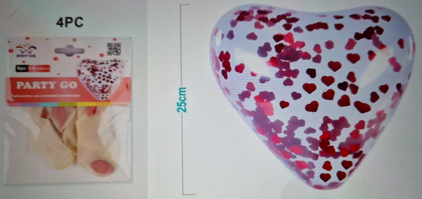 GLOBO CORAZON CONFETI 4ud BOLSA