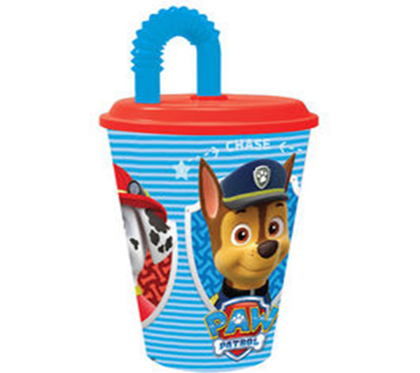 VASO CON PAJITA MELAMINA PAW PATROL 430ml