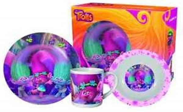 JUEGO DESAYUNO CERAMICA 3pz TROLLS