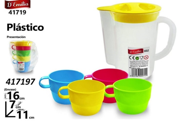 JARRA+4 TAZAS PLASTICO CAMPING