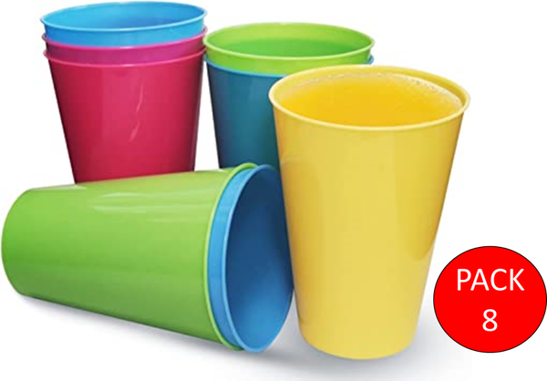 VASO PLASTICO FLEXIBLE 8ud COLORES 450ml