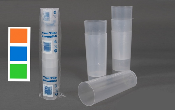 VASOS TUBO PLASTICO IRROMPIBLE 10ud (50)