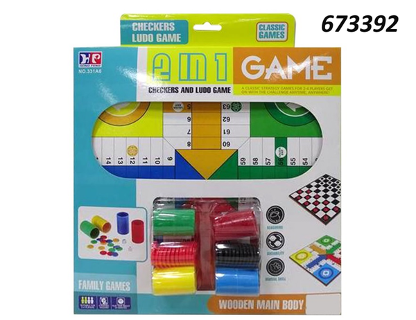 TABLERO MADERA PARCHIS DAMAS+FICHAS