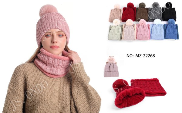 GORRO LANA SRA. POMPON+CUELLO SET