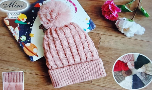 GORRO LANA SRA. RAYAS POMPON