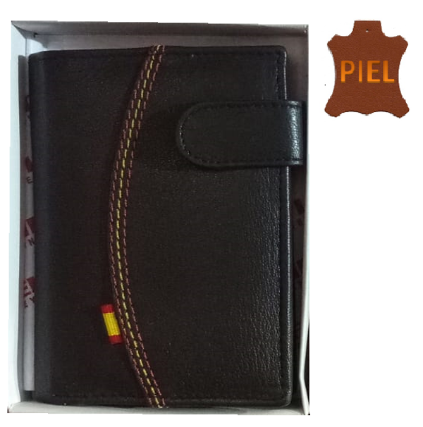CARTERA CRO. PIEL FRANJA ESPAÑA 11x9cm