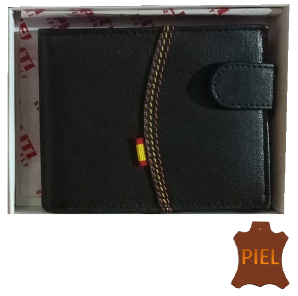 CARTERA CRO. PIEL FRANJA ESPAÑA 11x9cm