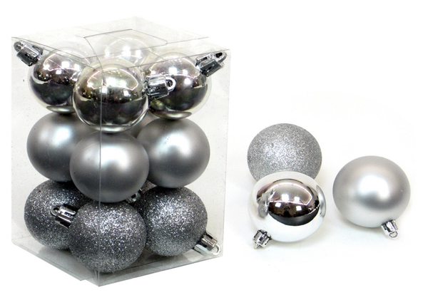 BOLA NAVIDAD SURTIDA PLATA 12ud