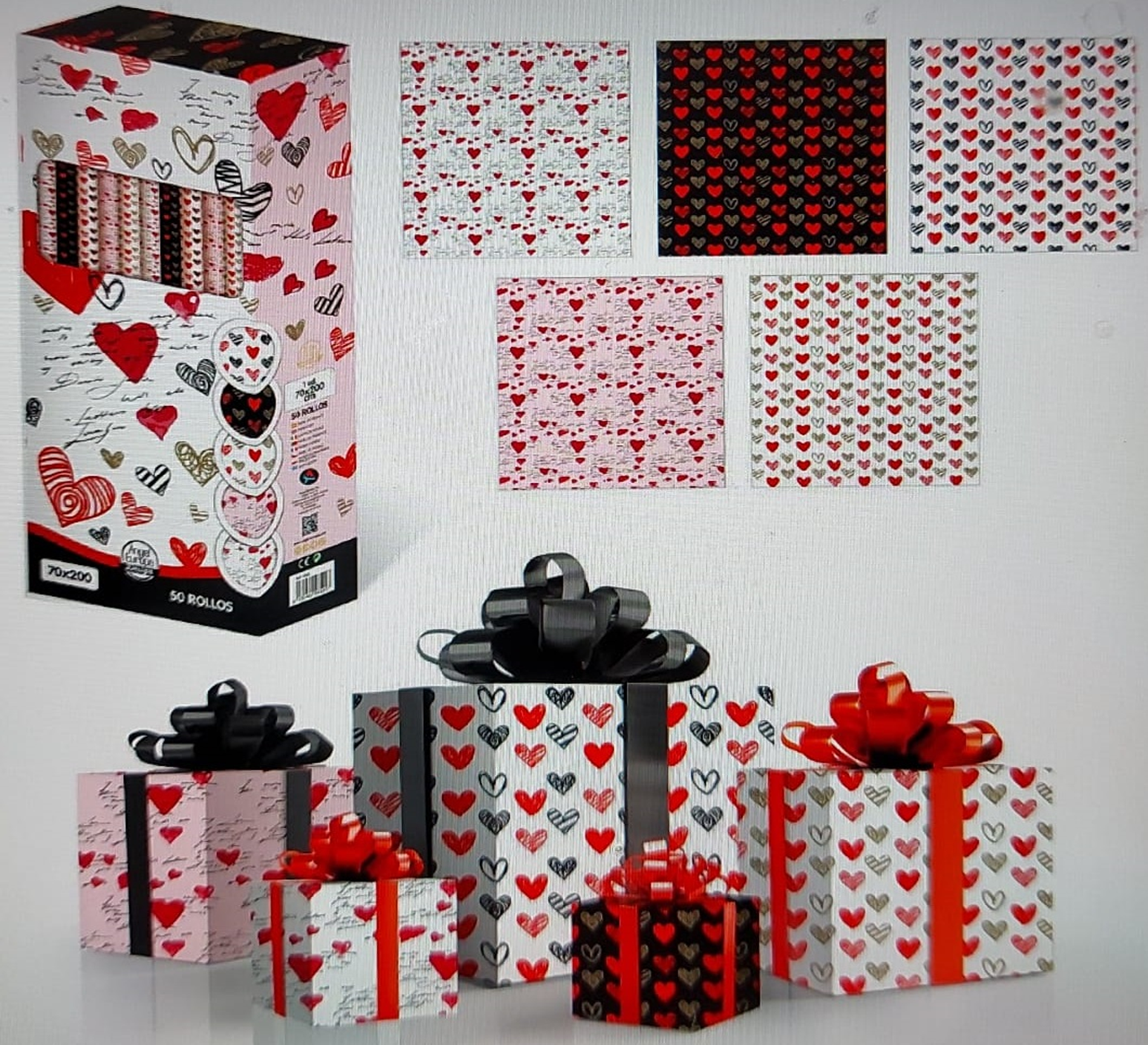 PAPEL DE REGALO CORAZONES 70cmx2m (50)