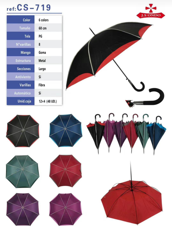 PARAGUAS SRA. 8VARILLAS BICOLOR FRANJA