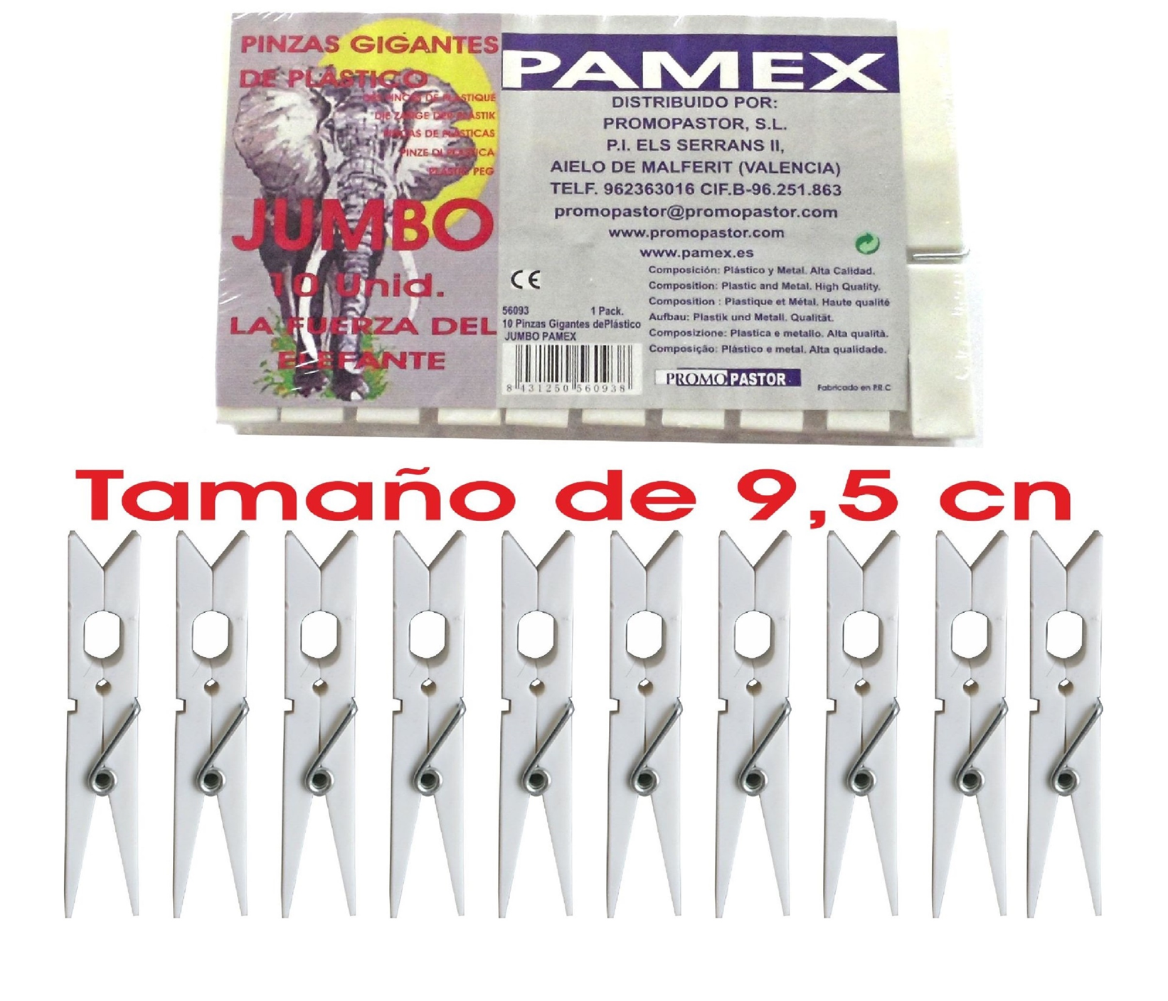 PINZAS ROPA PLASTICO JUMBO BLANCAS 10ud (24)