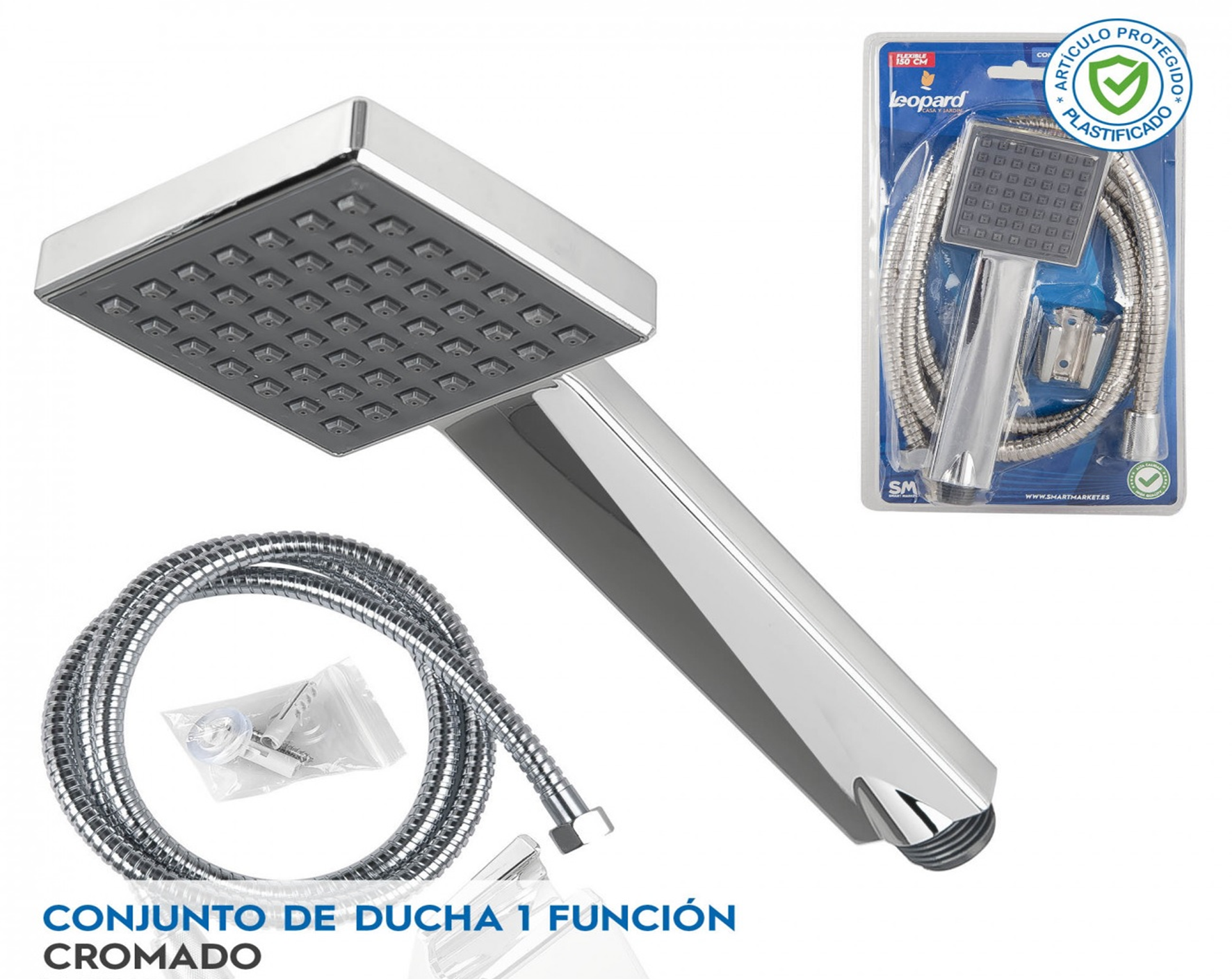 SET MANGUERA+MANGO DUCHA METAL 1,5m