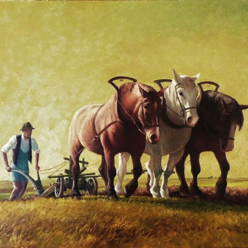 Schilderij door mijn vader geschilderd Theo Pennings-ploegende paarden.