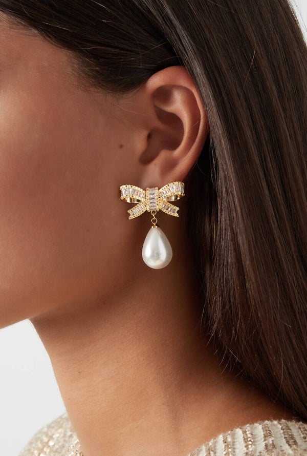 classic bow&pearl oorbellen