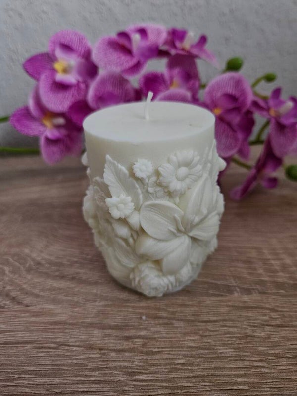 Kerze - Blühende Blumen -