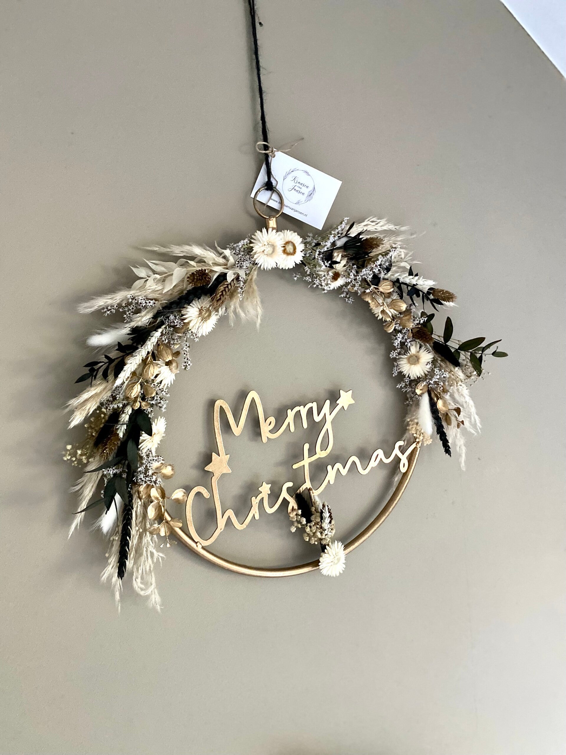 “Kerst krans 35cm goudkleurig Merry Christmas met droogbloemen”