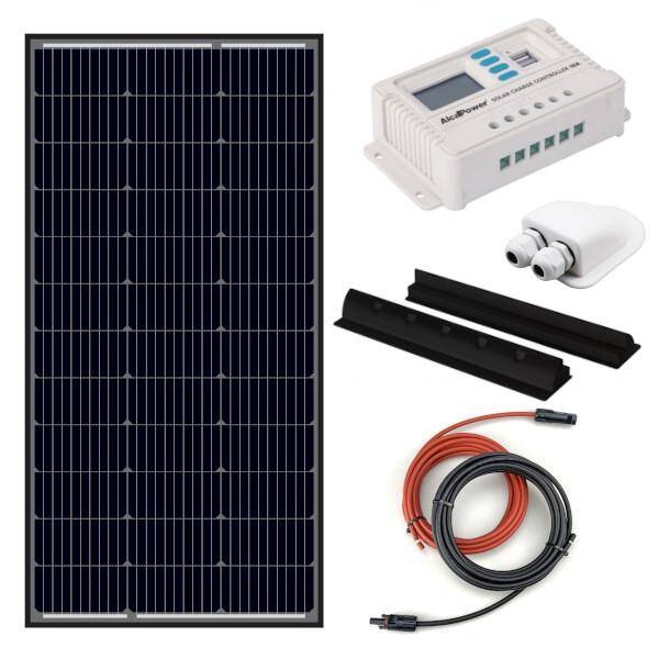 KIT CAMPER PANNELLO SOLARE 110W MONOCRISTALLINO BLACK PWM 10A FISSAGGIO LATERALE