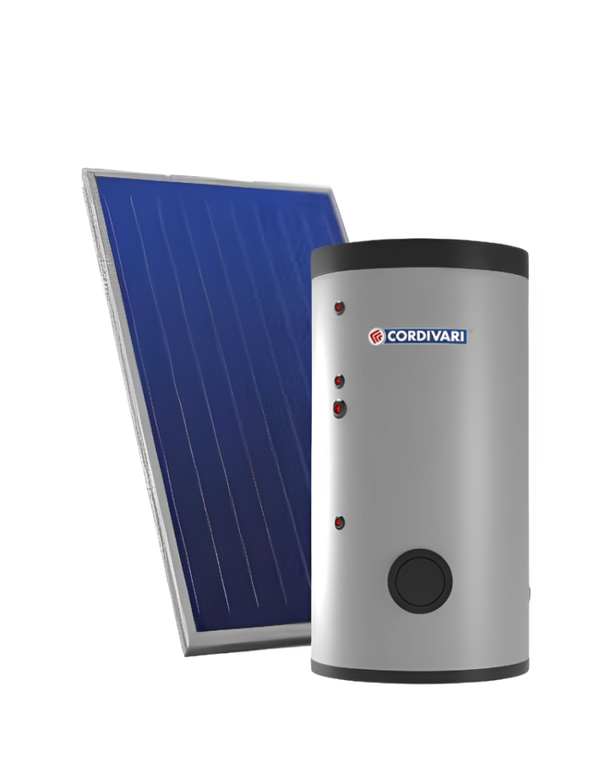 SISTEMA TERMICO SOLARE CORDIVARI B2 - A CIRCOLAZIONE FORZATA - 1 COLLETTORE - 200 LITRI - STRUTTURA TETTO PIANO
