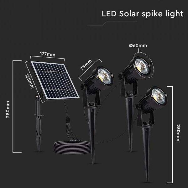 LAMPADA CON PICCHETTO 3X1.2W B.CALDO CON PANNELLO SOLARE NERO IP65