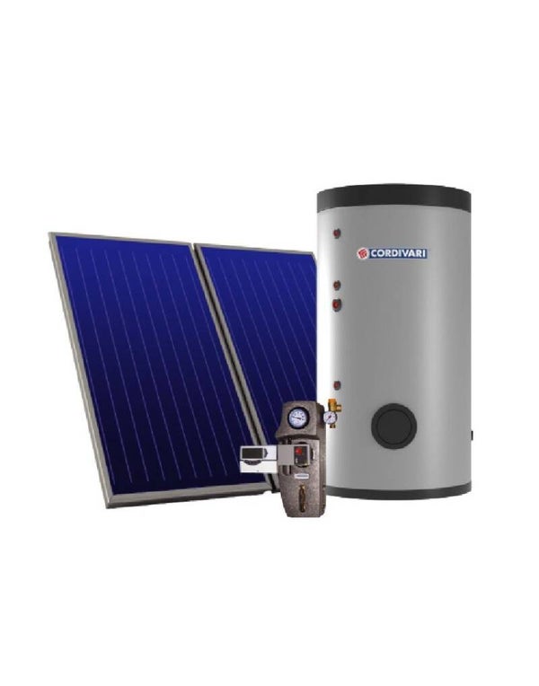 SISTEMA TERMICO SOLARE CORDIVARI ECO BASIC B2 - A CIRCOLAZIONE FORZATA - 2 COLLETTORI - 200 LITRI - STRUTTURA TETTO A FALDA