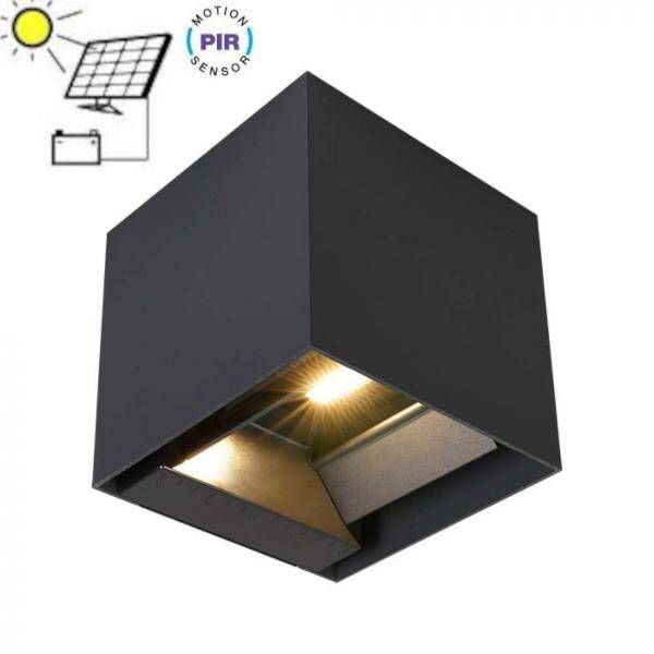 LAMPADA LED NERA CON PANNELLO SOLARE E SENSORE PIR 9W BIANCO NATURALE