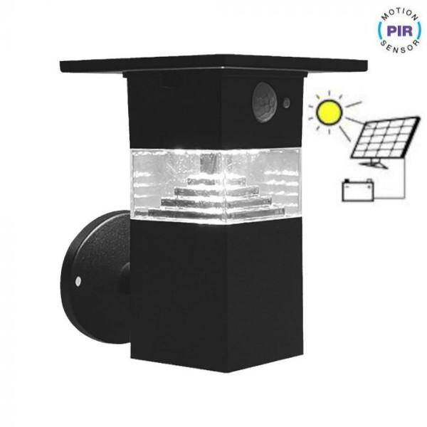 LAMPADA LED NERA 3W BIANCO CALDO CON PANNELLO SOLARE E SENSORE PIR