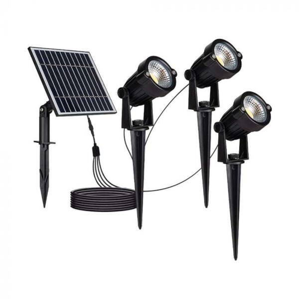 LAMPADA CON PICCHETTO 3X1.2W B.CALDO CON PANNELLO SOLARE NERO