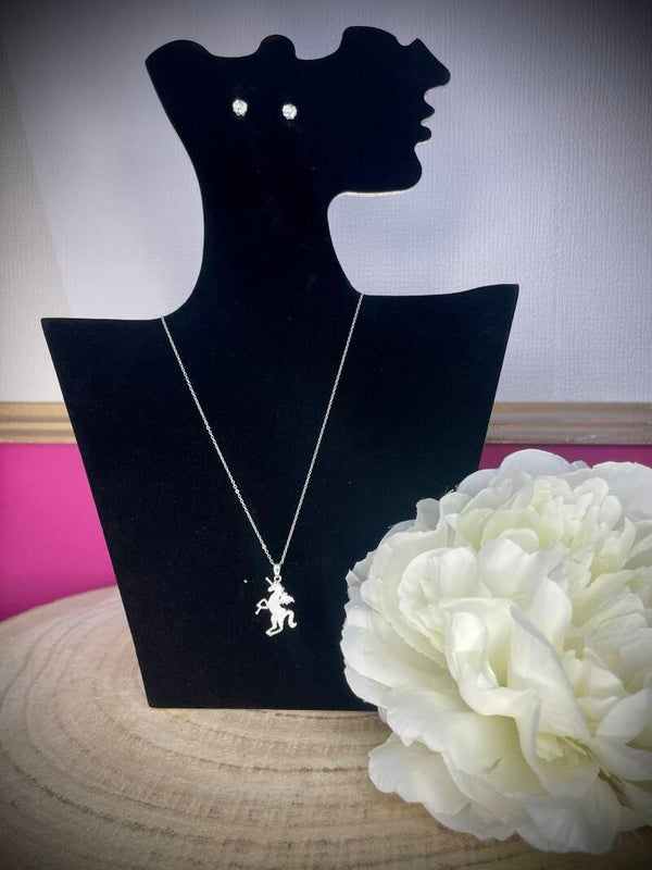Parure élégante en acier inoxydable – Collier & boucles d’oreilles avec strass et motif