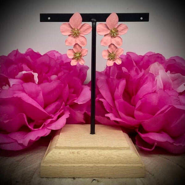 Boucles d’oreilles roses en acier inoxydable – Motif raffiné